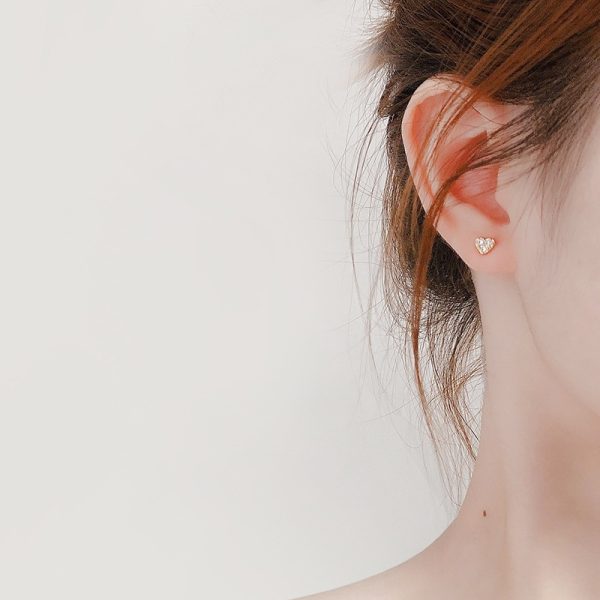 S925 sterling silver plated with 14k gold mini heart earrings