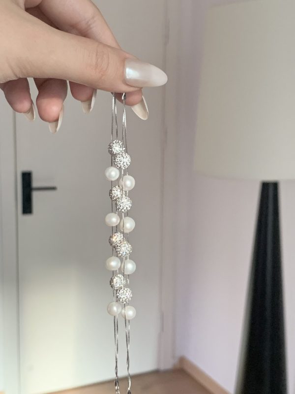 S925 sterling silver French double diamond ball natural freshwater pearl bracelet