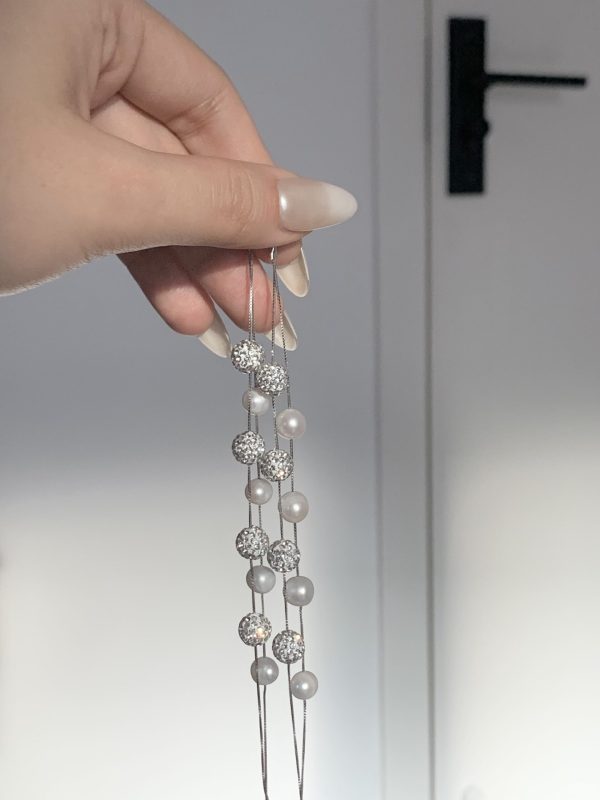 S925 sterling silver French double diamond ball natural freshwater pearl bracelet