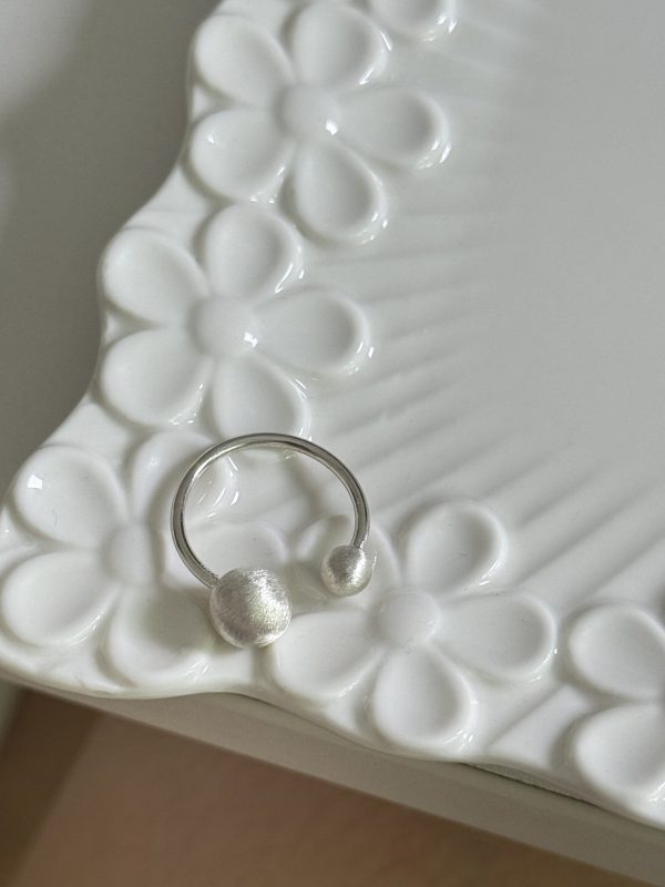 S925 silver brushed ball open adjustable ring