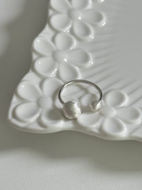 S925 silver brushed ball open adjustable ring