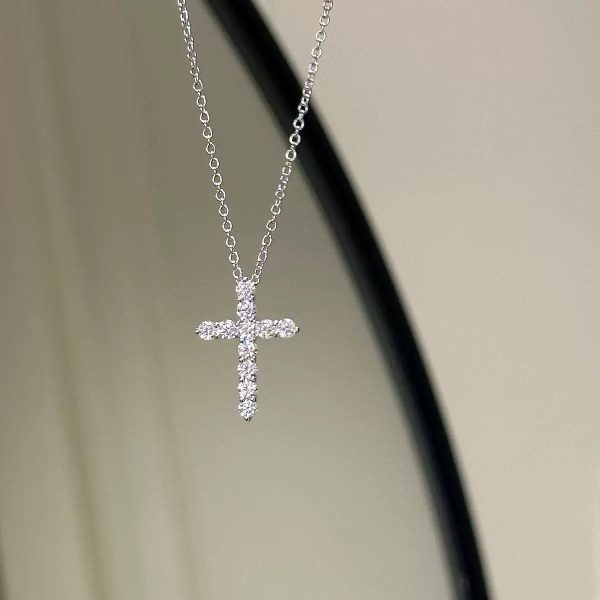 S925 sterling silver full diamond cross clavicle necklace