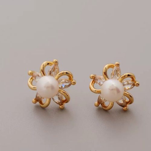 S925 silver sunflower freshwater pearl earrings