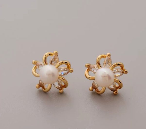 S925 silver sunflower freshwater pearl earrings