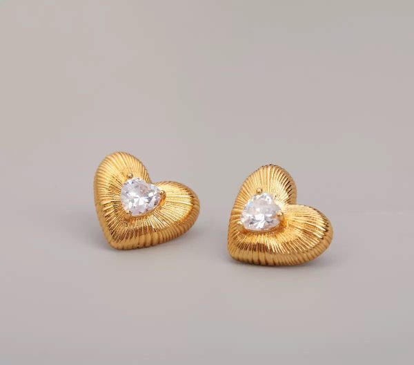 S925 silver needle heart stripe diamond earrings