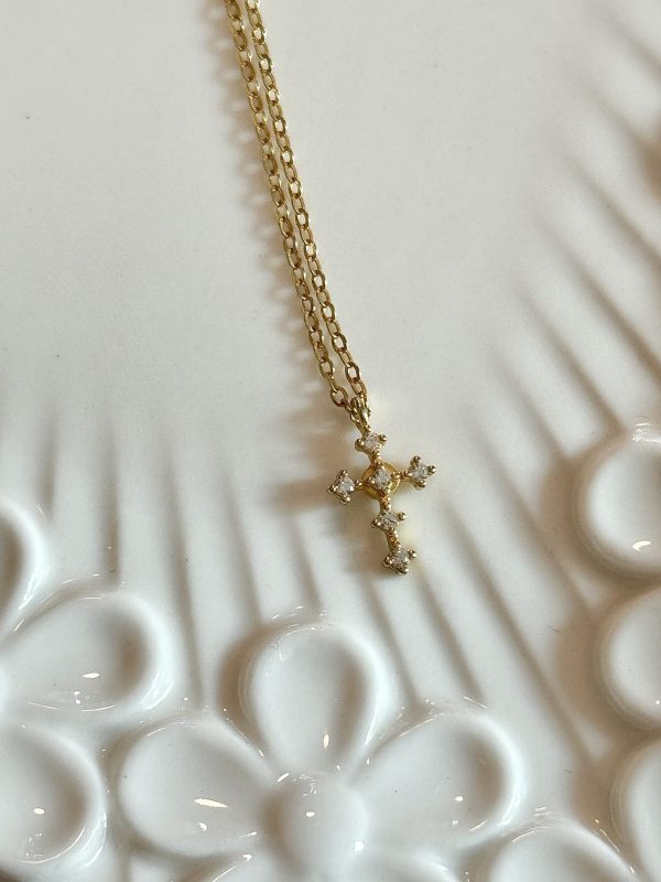 S925 sterling silver plated with 14K gold mini cross necklace