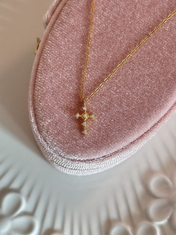 S925 sterling silver plated with 14K gold mini cross necklace