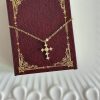 S925 sterling silver plated with 14K gold mini cross necklace