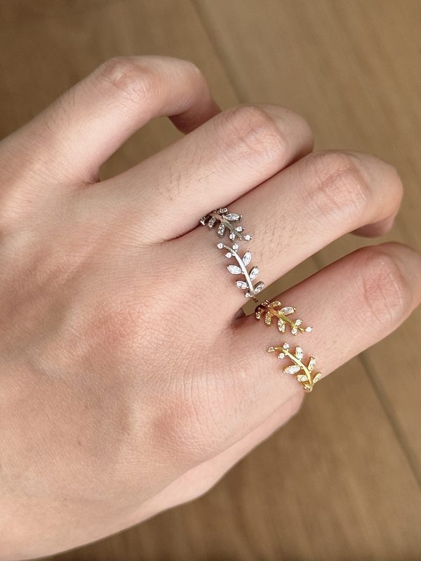 S925 sterling silver leaf bud open ring