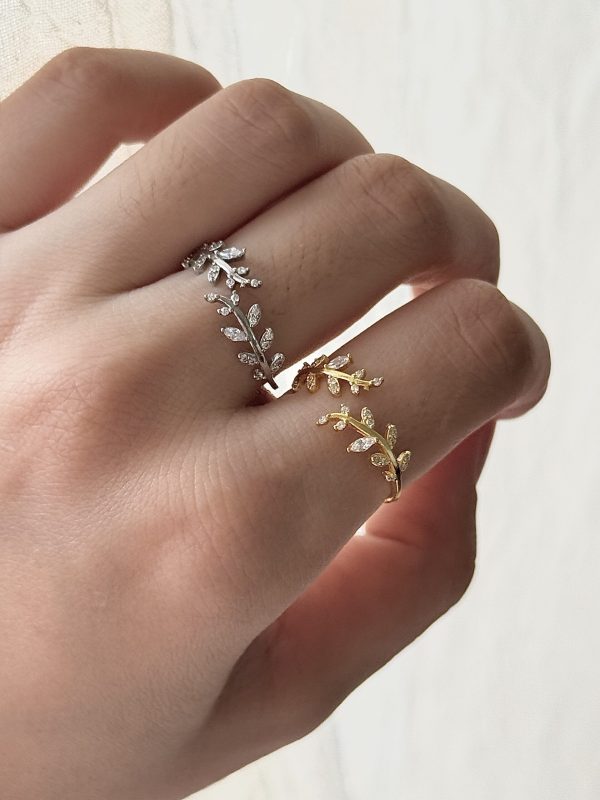 S925 sterling silver leaf bud open ring