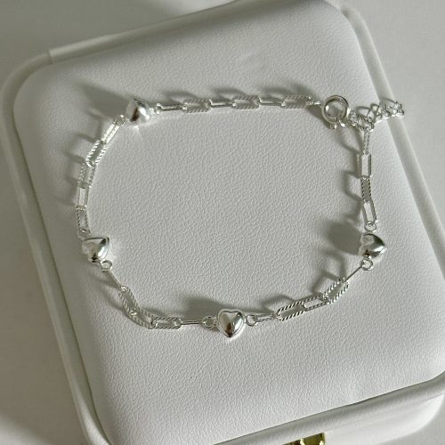 S925 sterling silver three-dimensional heart bracelet