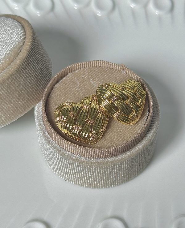 18k brass French medieval heart hollow earrings