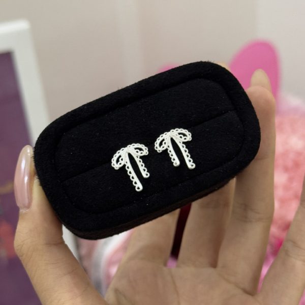 S925 sterling silver bow lace earrings