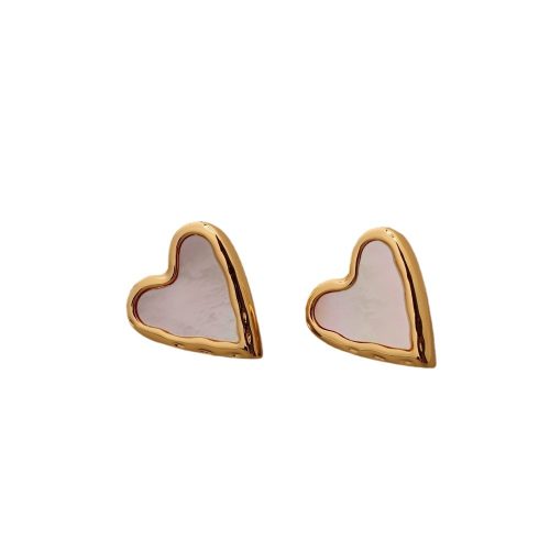 S925 gold mother-of-pearl white heart earrings