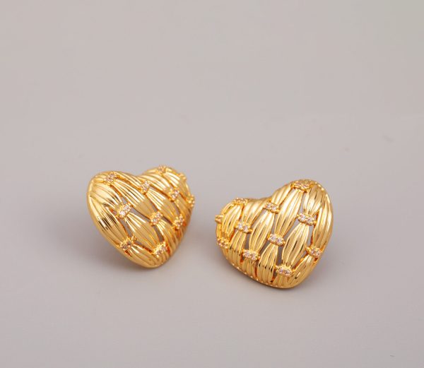 18k brass French medieval heart hollow earrings