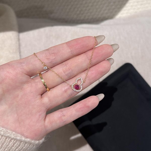 S925 sterling silver rose ruby ​​small gourd necklace