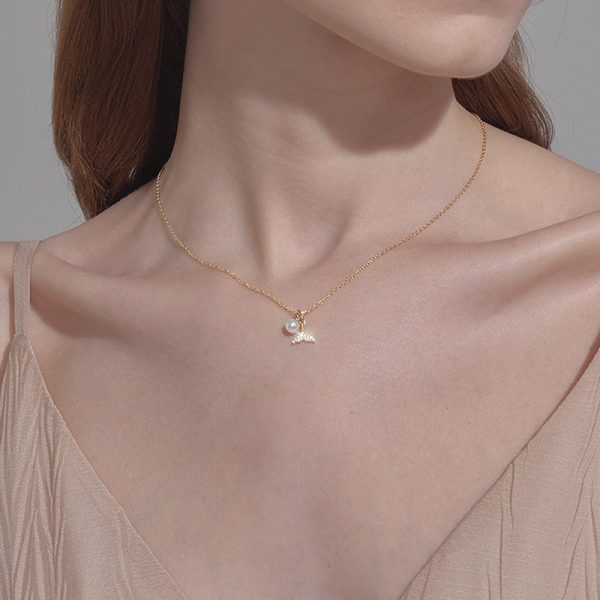 925 sterling silver plated 18K pearl fishtail necklace