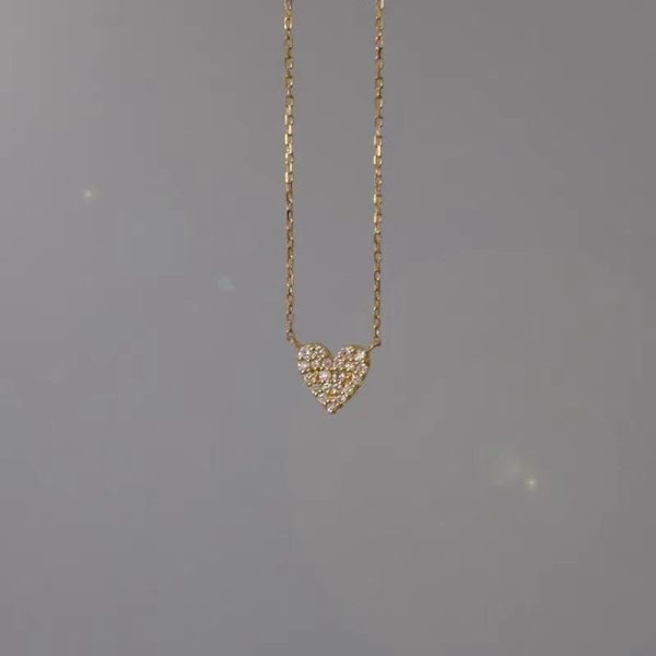 S925 sterling silver plated with 14K gold heart zircon clavicle necklace