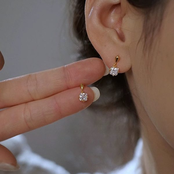 S925 sterling silver gold-plated French sugar cube earrings