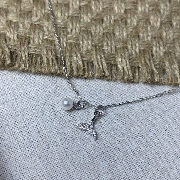 925 sterling silver plated 18K pearl fishtail necklace